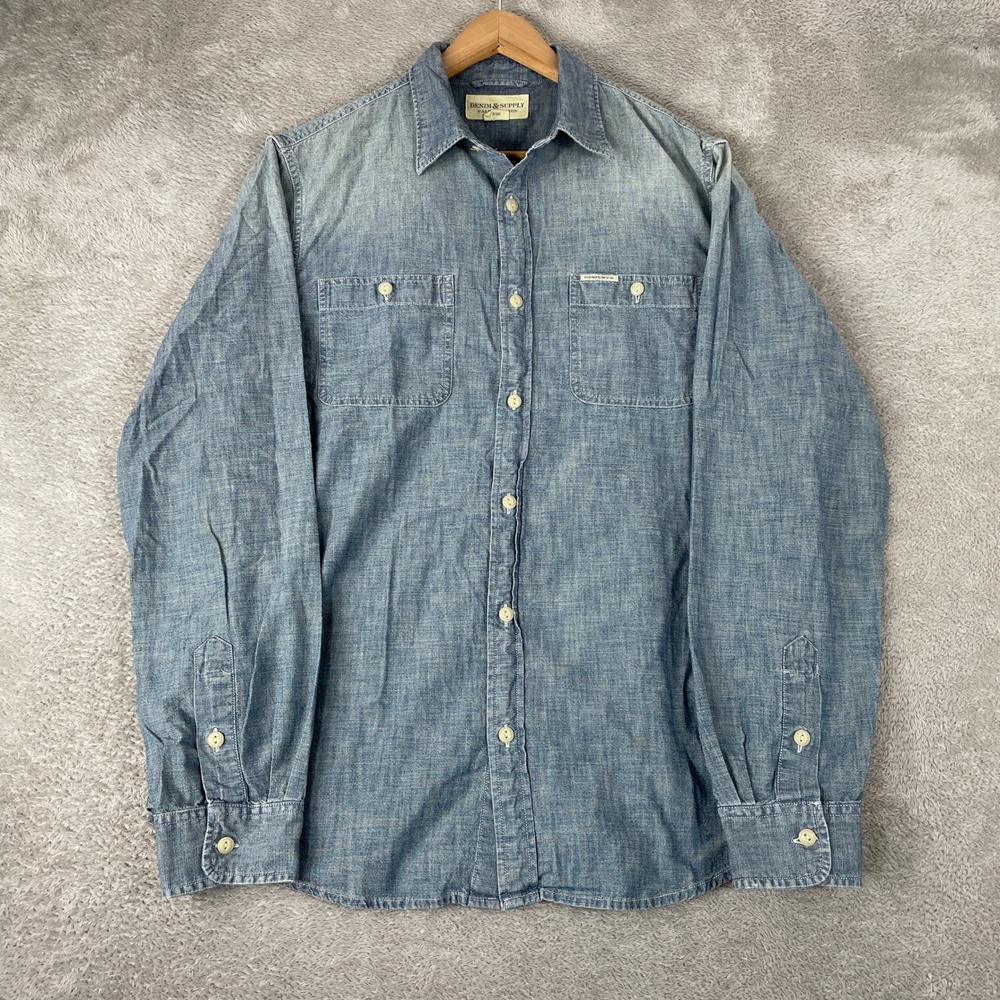 Denim & Supply Ralph Lauren Shirt Mens Large Blue Chambray Workwear Americana